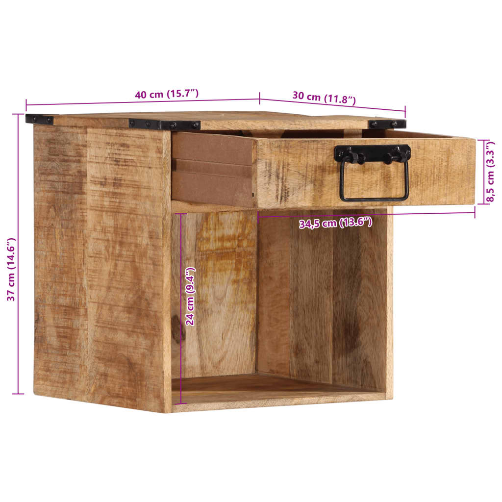 Comodino-Tavolino da notte 40x30x37 cm in Legno Massello di Mango