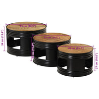 Tavoli da Bar a Tamburo 3pz in Legno Massello Grezzo di Mango 358933