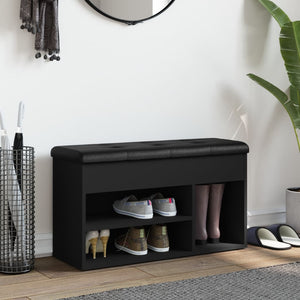 Panca Porta Scarpe Nera 82x32x45,5 cm in Legno Multistrato 835027