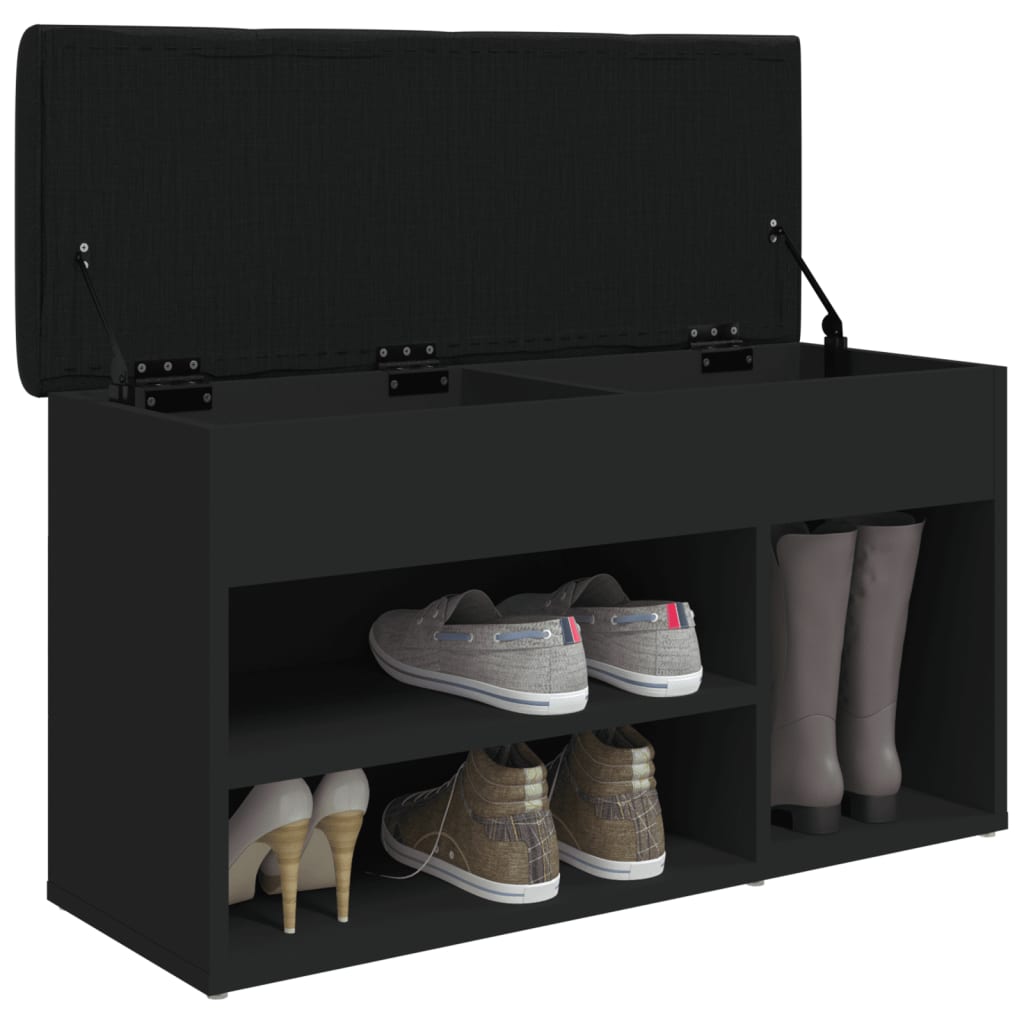 Panca Porta Scarpe Nera 82x32x45,5 cm in Legno Multistrato 835027