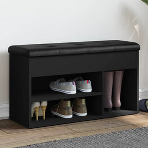 Panca Porta Scarpe Nera 82x32x45,5 cm in Legno Multistrato 835027