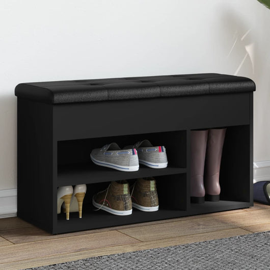 Panca Porta Scarpe Nera 82x32x45,5 cm in Legno Multistrato 835027