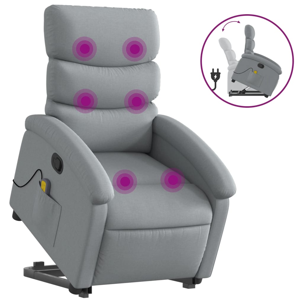 Poltrona Alzapersona Massaggi Reclinabile Grigio Chiaro Tessuto 3203990