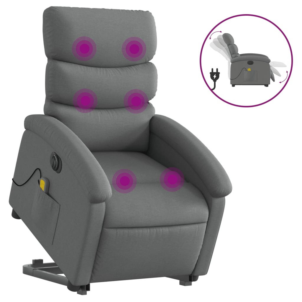 Poltrona Alzapersona Massaggi Elettrica Grigio Scuro Tessutocod mxl 109030