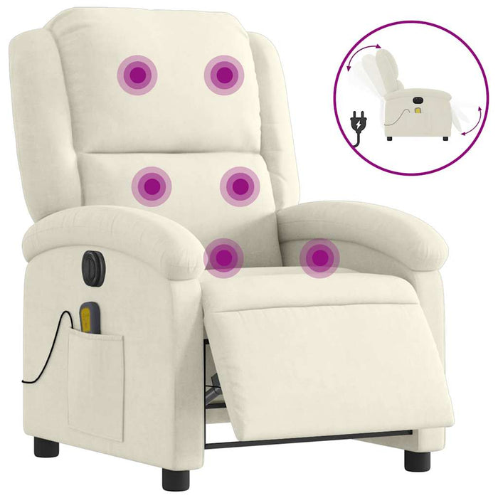 Poltrona Massaggiante Reclinabile Elettrica Crema Velluto 3204298