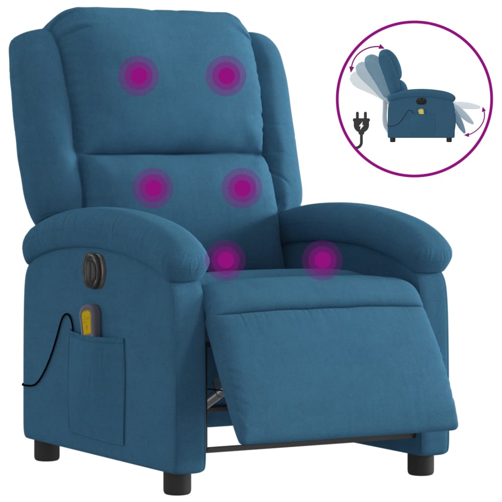 Poltrona Massaggiante Reclinabile Elettrica Blu in Velluto 3204299