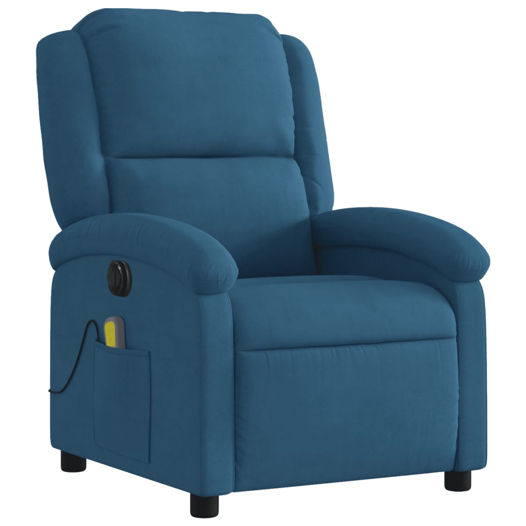 Poltrona Massaggiante Reclinabile Elettrica Blu in Velluto 3204299