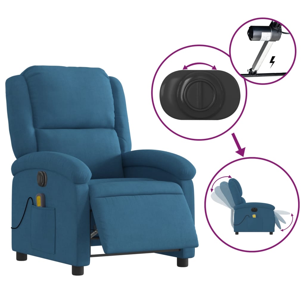 Poltrona Massaggiante Reclinabile Elettrica Blu in Velluto 3204299
