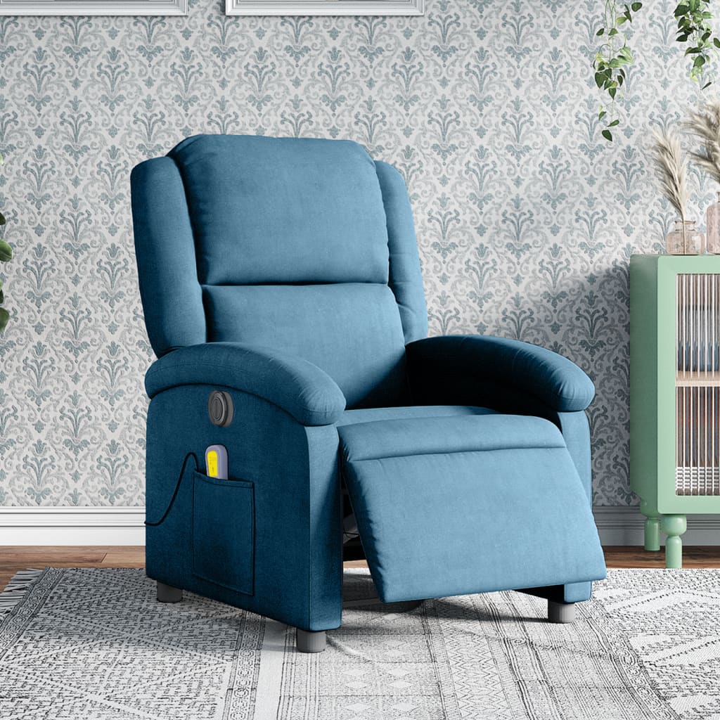 Poltrona Massaggiante Reclinabile Elettrica Blu in Velluto 3204299