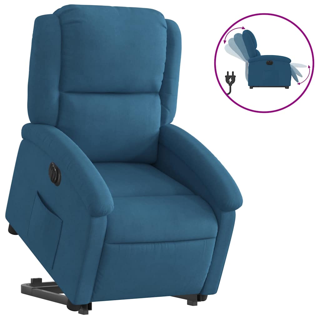 Poltrona Alzapersona Reclinabile Elettrica Blu in Velluto 3204332