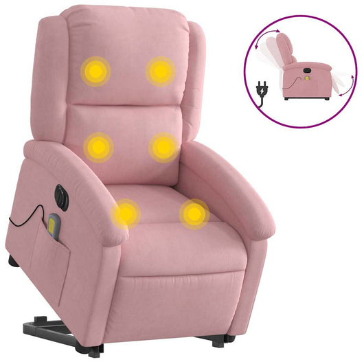 Poltrona Alzapersona Massaggi Elettrica Reclinante Rosa Velluto 3204337