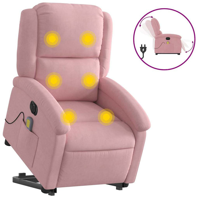 Poltrona Alzapersona Massaggi Elettrica Reclinante Rosa Velluto 3204337