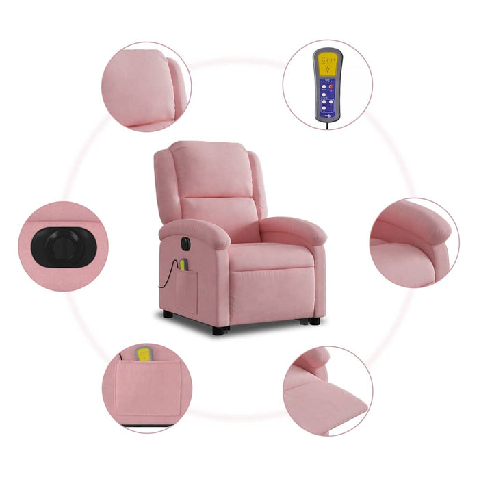 Poltrona Alzapersona Massaggi Elettrica Reclinante Rosa Velluto 3204337