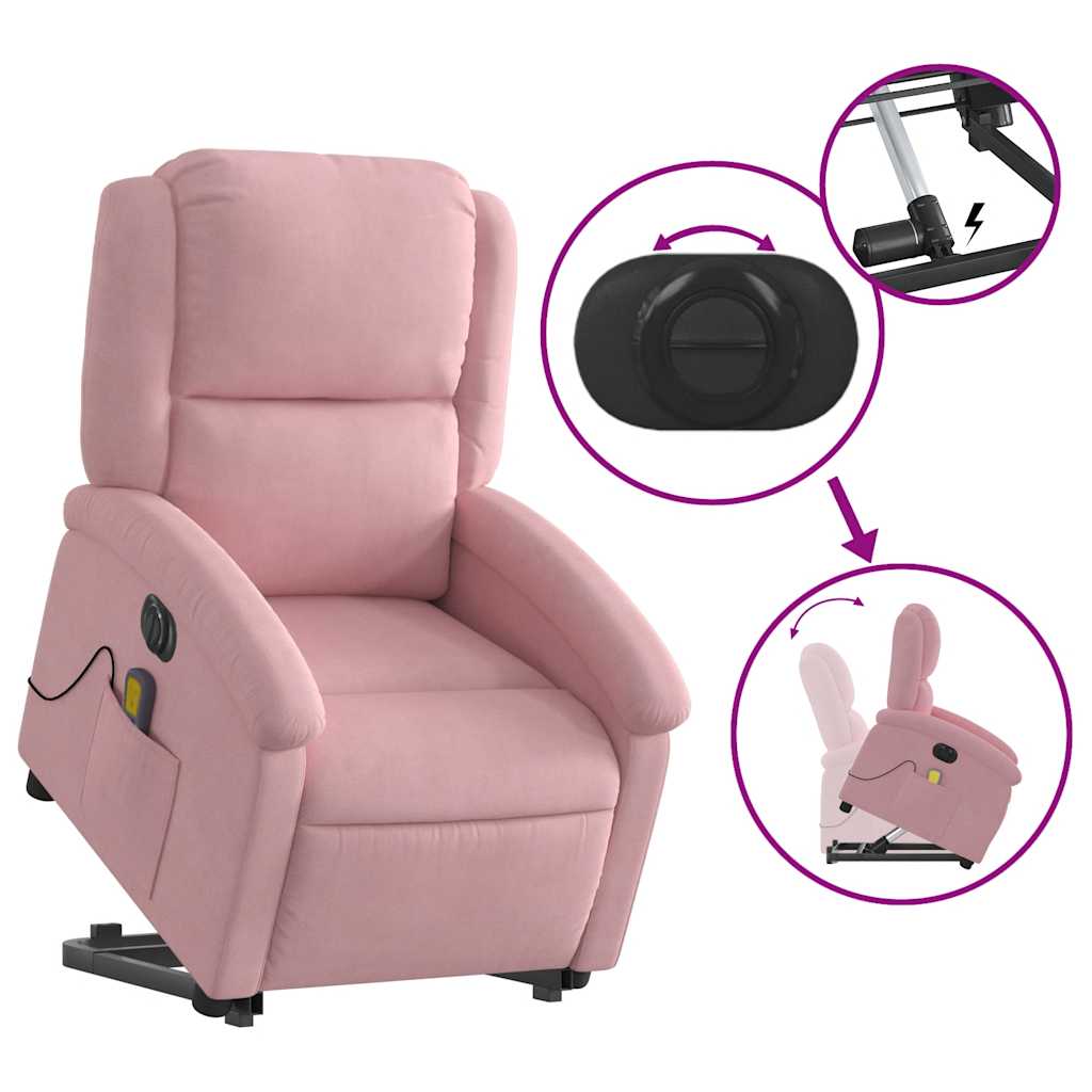 Poltrona Alzapersona Massaggi Elettrica Reclinante Rosa Velluto 3204337