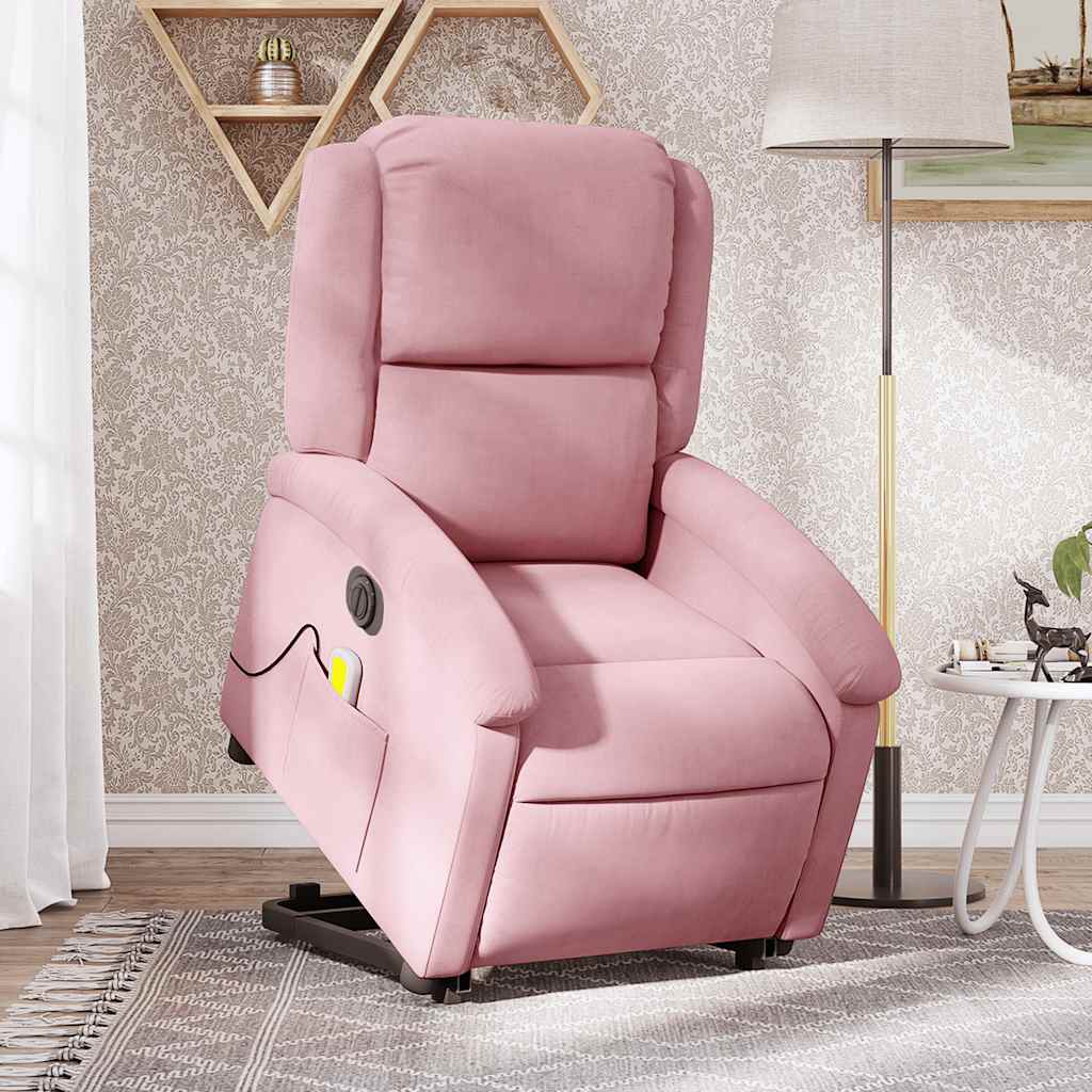 Poltrona Alzapersona Massaggi Elettrica Reclinante Rosa Velluto 3204337