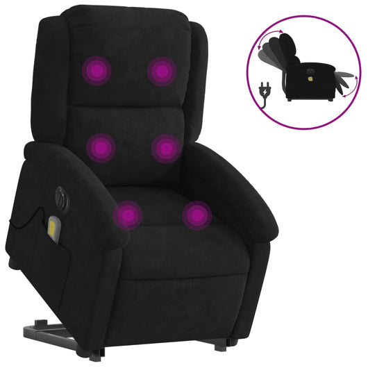 Poltrona Alzapersona Massaggi Elettrica Reclinante Nera Velluto 3204339