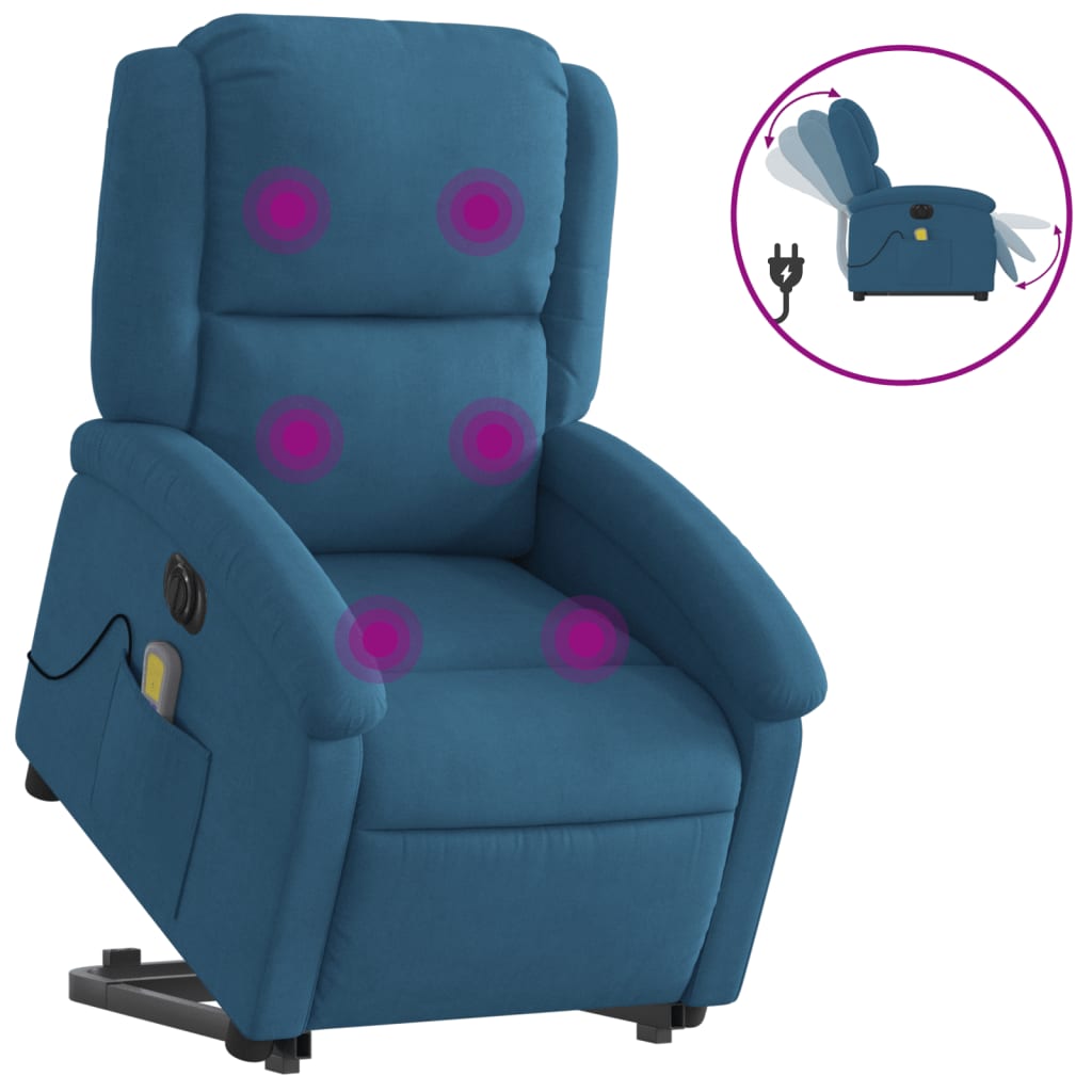 Poltrona Alzapersona Massaggi Reclinabile Elettrica Blu Velluto 3204343