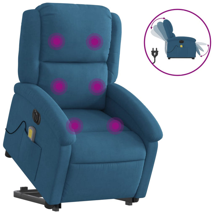Poltrona Alzapersona Massaggi Reclinabile Elettrica Blu Velluto 3204343