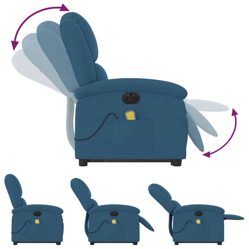 Poltrona Alzapersona Massaggi Reclinabile Elettrica Blu Velluto 3204343