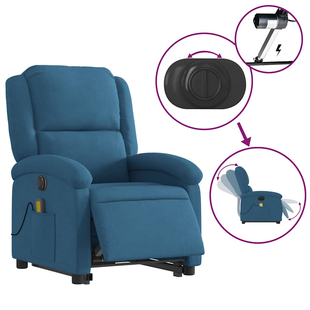 Poltrona Alzapersona Massaggi Reclinabile Elettrica Blu Velluto 3204343