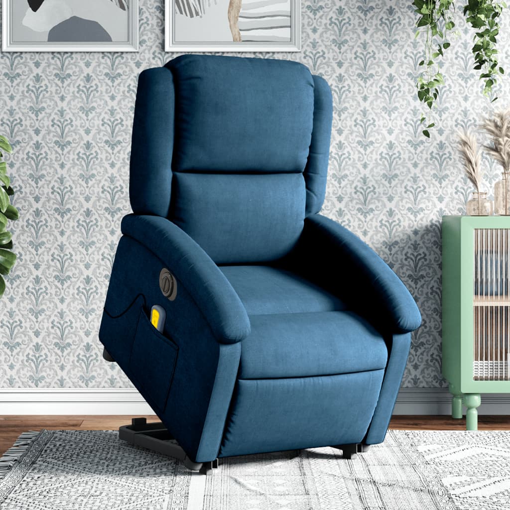 Poltrona Alzapersona Massaggi Reclinabile Elettrica Blu Velluto 3204343