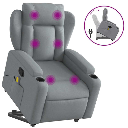 Poltrona Alzapersona Massaggi Reclinabile Grigio Chiaro Tessuto 3204494