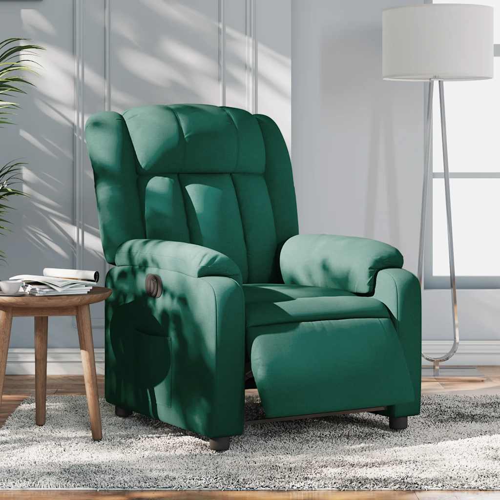 vidaXL Poltrona Elettrica Reclinabile Verde Scuro in Tessuto
