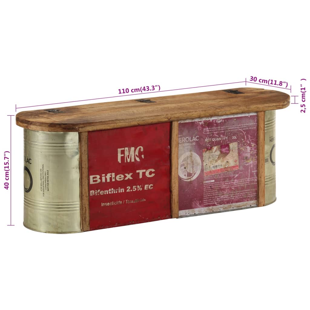 Panca Portaoggetti-Credenza 120x30x40cm Legno Massello Recupero