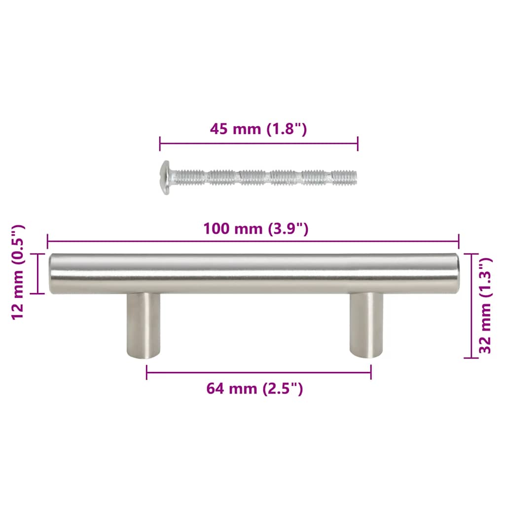 Maniglie per Mobili 10pz Argento 64mm in Acciaio Inox 155348