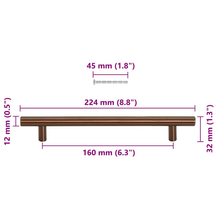 Maniglie per Mobili 10pz Bronzo 160mm in Acciaio Inox 155375