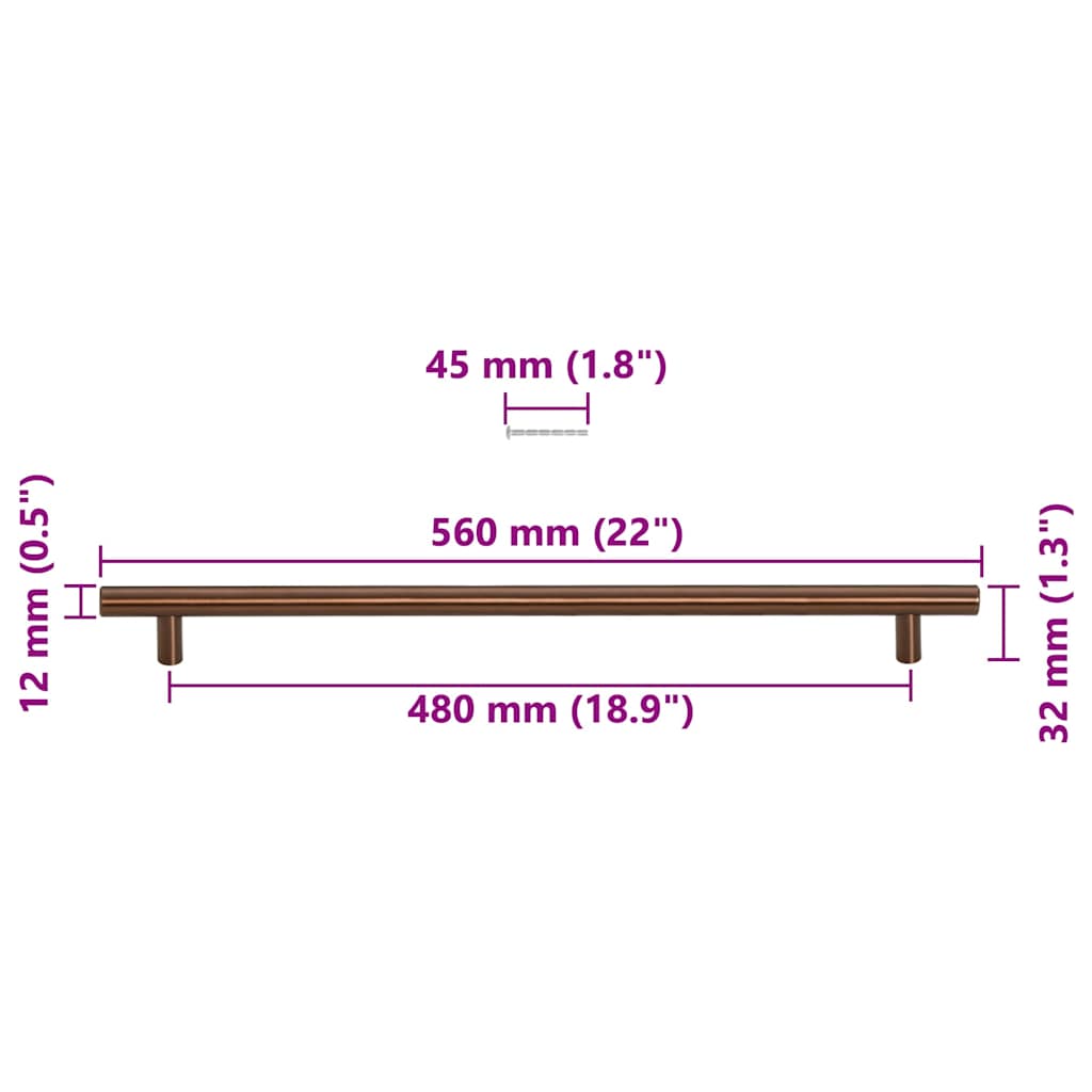 Maniglie per Mobili 5pz Bronzo 480mm in Acciaio Inox 155379