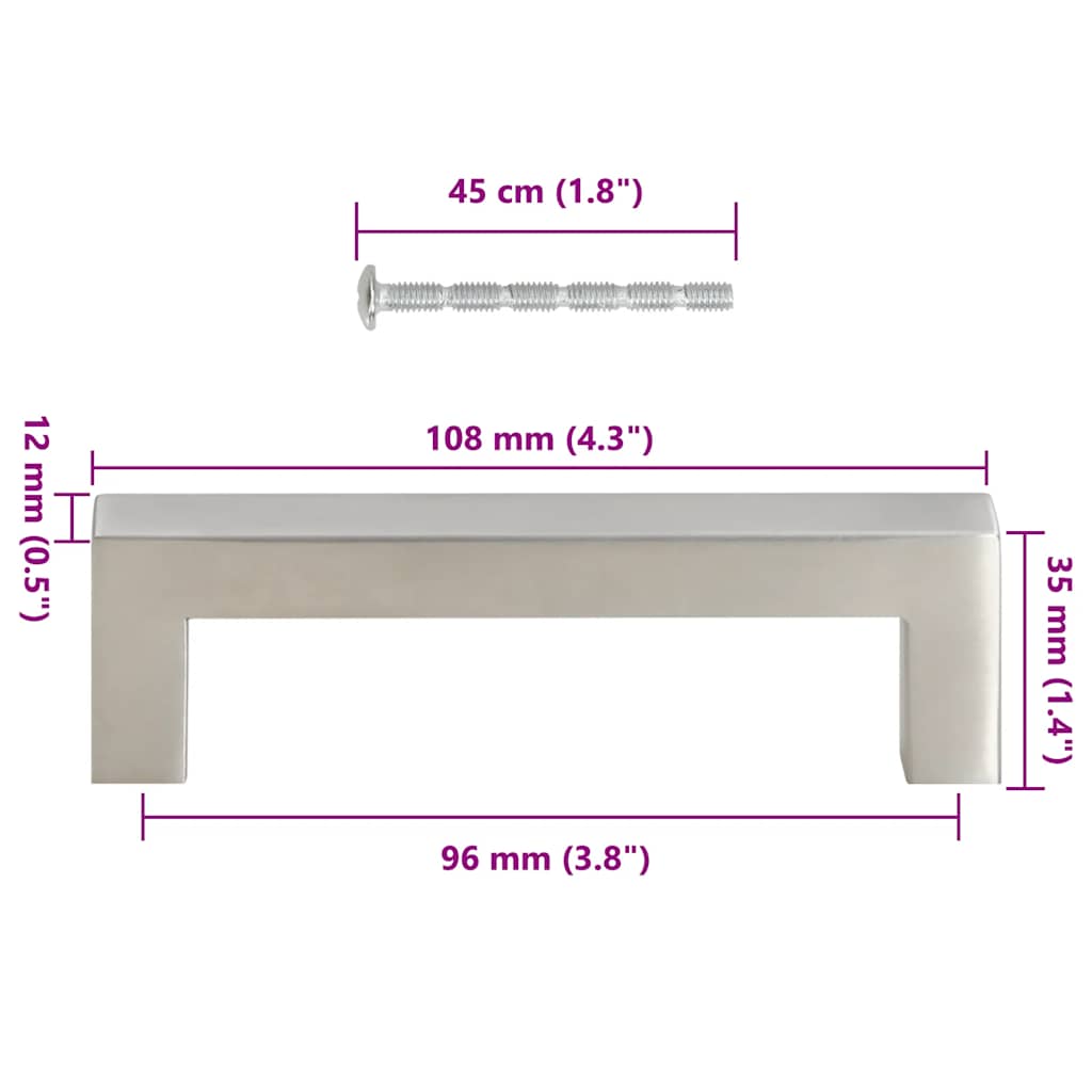 Maniglie per Mobili 10pz Argento 96mm in Acciaio Inox 155381