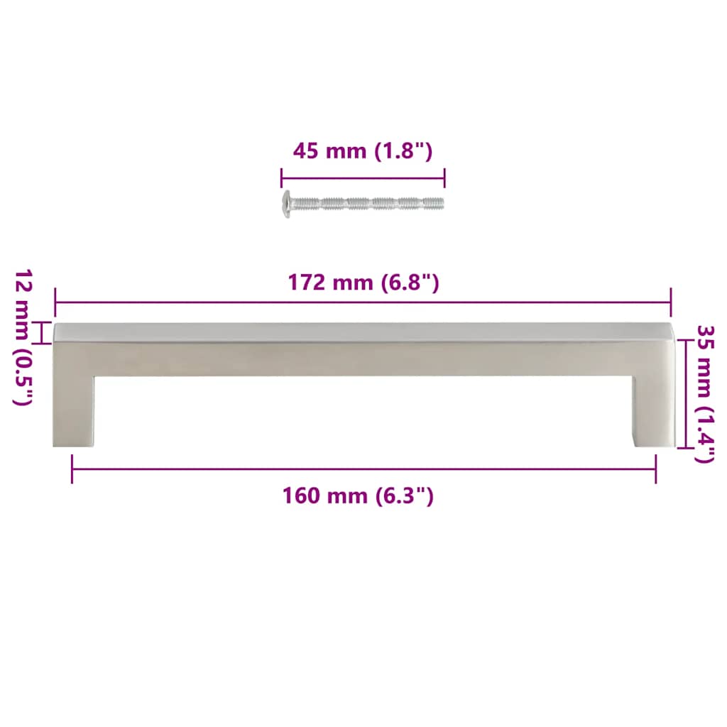 Maniglie per Mobili 10pz Argento 160mm in Acciaio Inox 155383