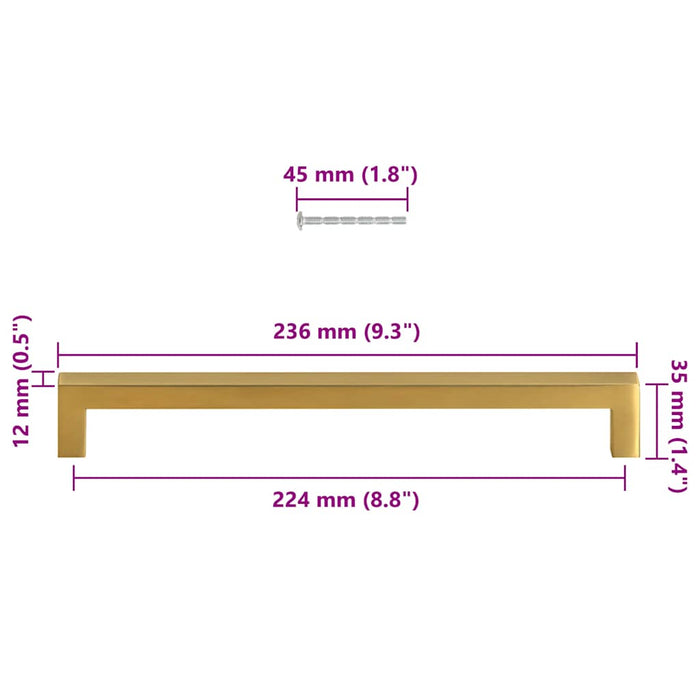vidaXL Maniglie per Mobili 5pz Oro 224mm in Acciaio Inox