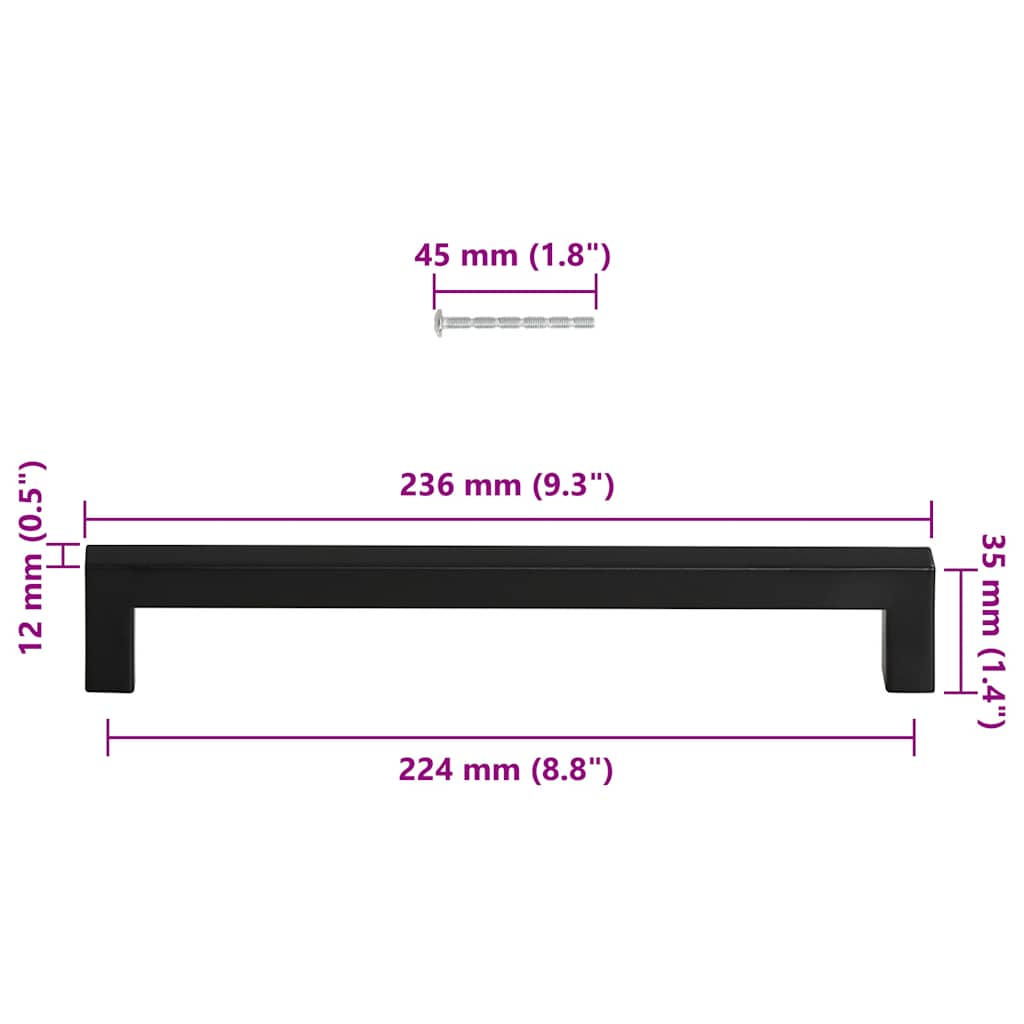 Maniglie per Mobili 5pz Nere 224mm in Acciaio Inox 155401