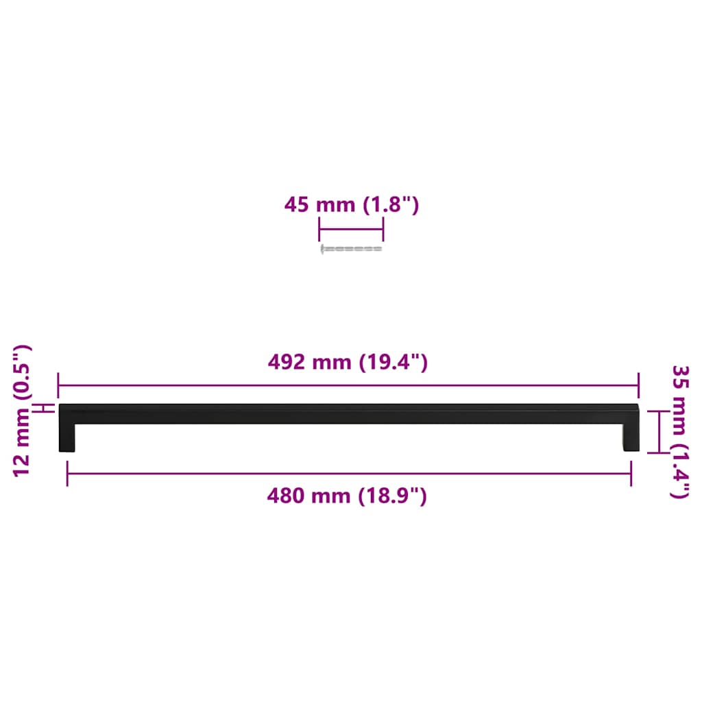 Maniglie per Mobili 5pz Nere 480mm in Acciaio Inox 155403