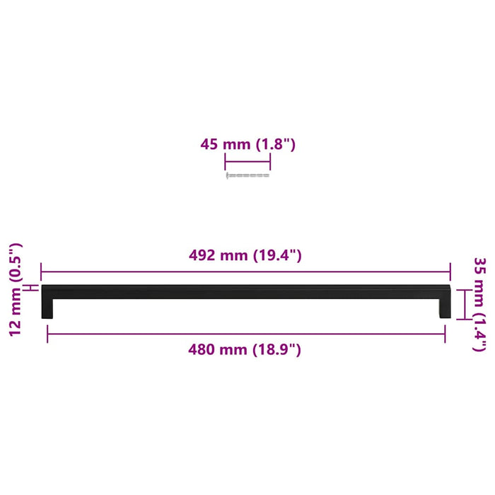 Maniglie per Mobili 5pz Nere 480mm in Acciaio Inox 155403