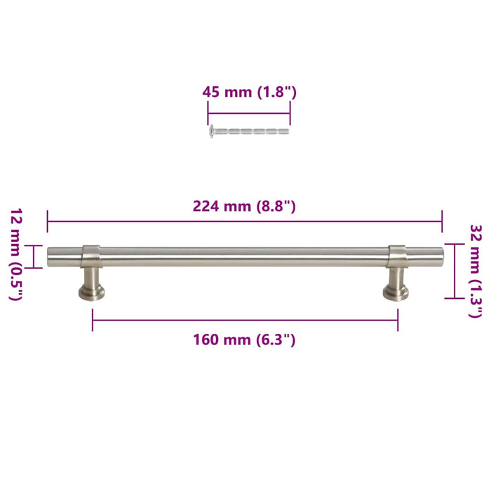 Maniglie per Mobili 10pz Argento 160mm in Acciaio Inox 155415