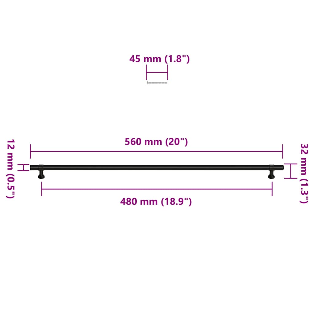 Maniglie per Mobili 5pz Nere 480mm in Acciaio Inox 155427