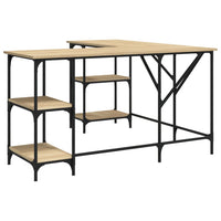 Scrivania tavolo postazione di lavoro mobile per computer studio rovere sonoma 139 x 139 x 75 cm legno ingegnerizzato marrone 02_0023642