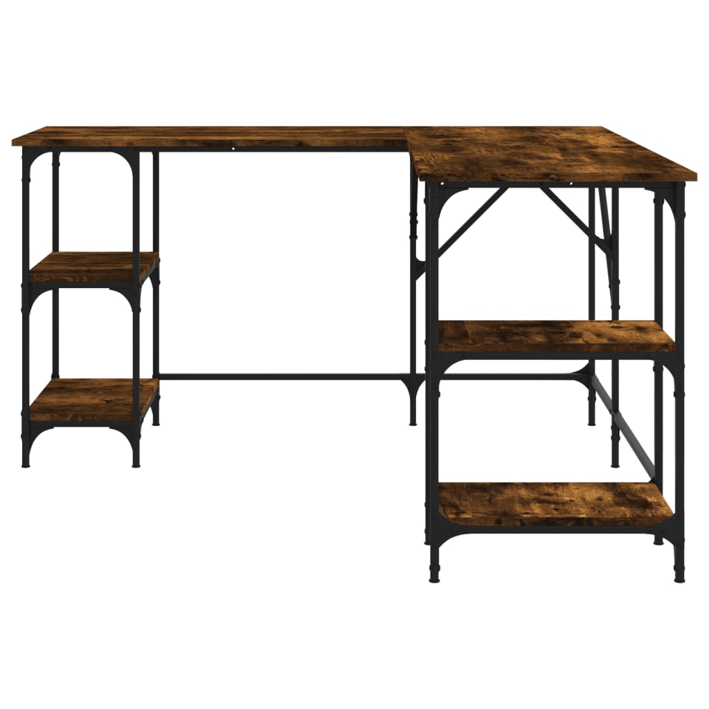 Scrivania tavolo postazione di lavoro mobile per computer studio IT rovere affumicato 139 x 139 x 75 cm derivati ​​del legno marrone 02_0023574