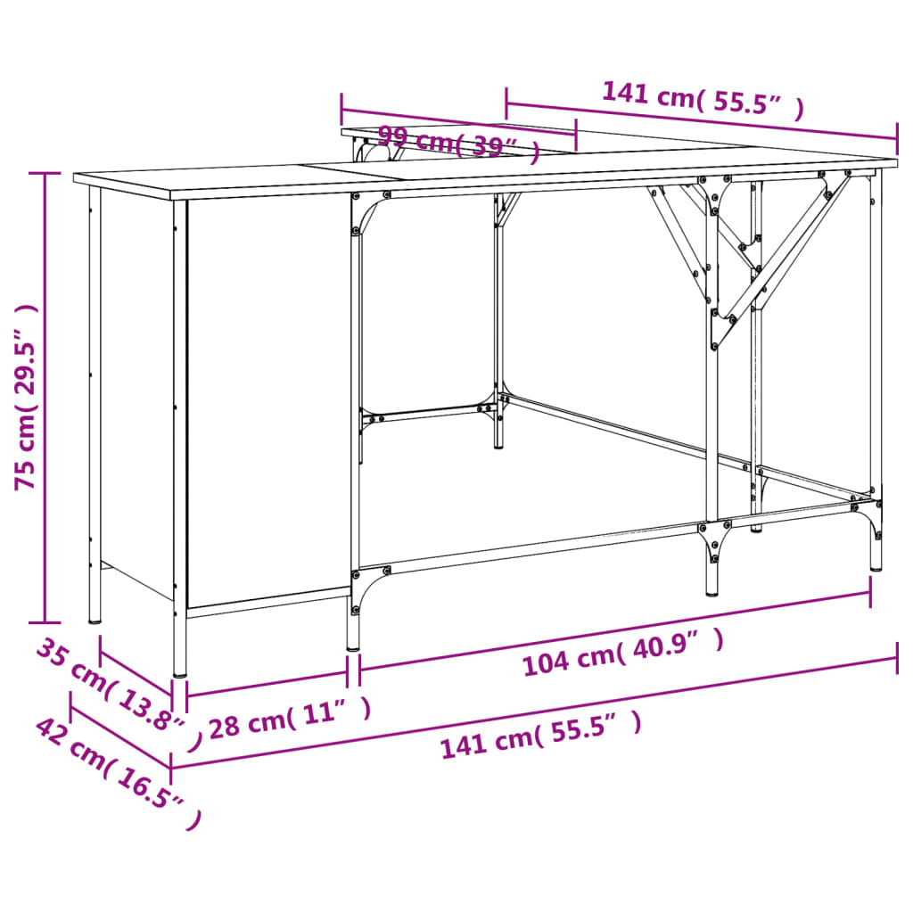 Scrivania tavolo postazione di lavoro mobile per computer studio computer sonoma 141 x 141 x 75 cm legno ingegnerizzato grigio 02_0023961