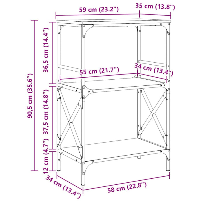 Libreria 3 Ripiani Rovere Fumo 59x35x90,5 cm Legno Multistrato 837614
