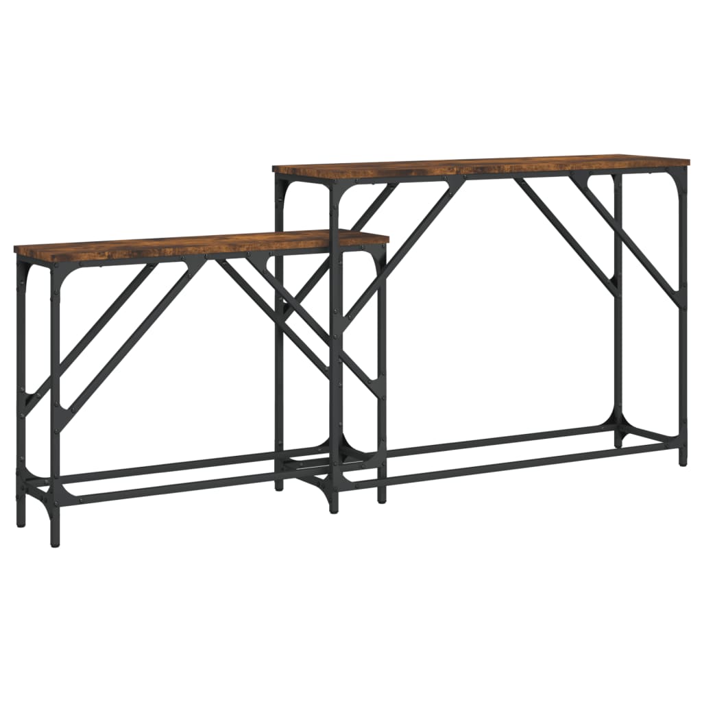 Tavoli Consolle Impilabili 2pz Rovere Fumo Legno Multistrato