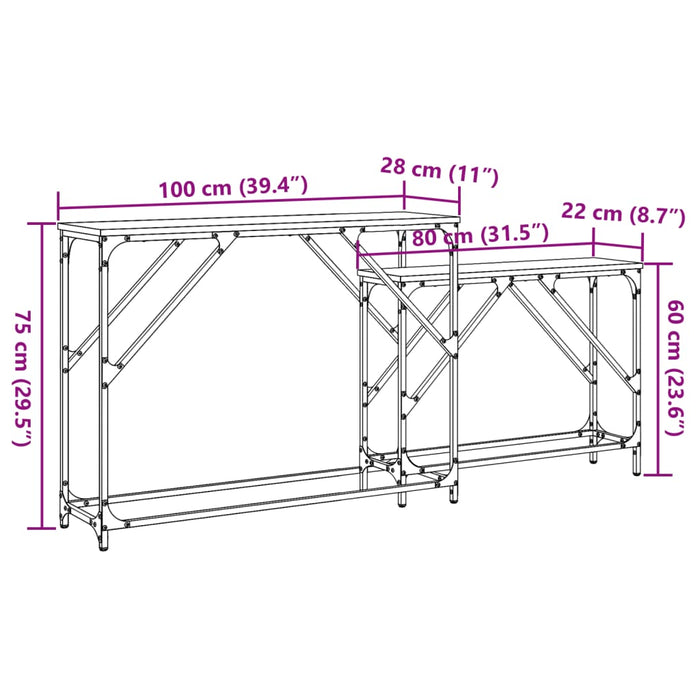 Tavoli Consolle Impilabili 2pz Rovere Fumo Legno Multistrato 837804