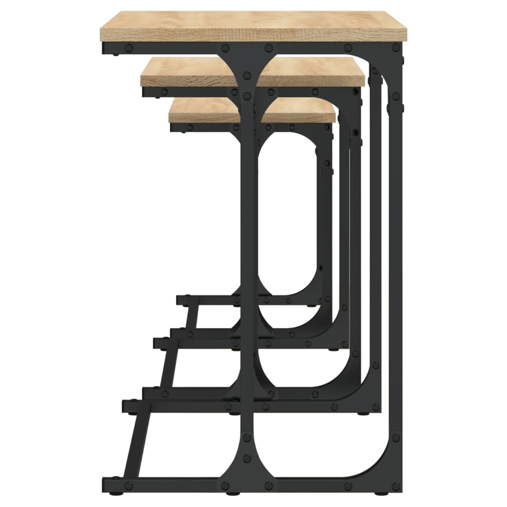 Tavolini Impilabili 3 pz Rovere Sonoma in Legno Multistrato 837818