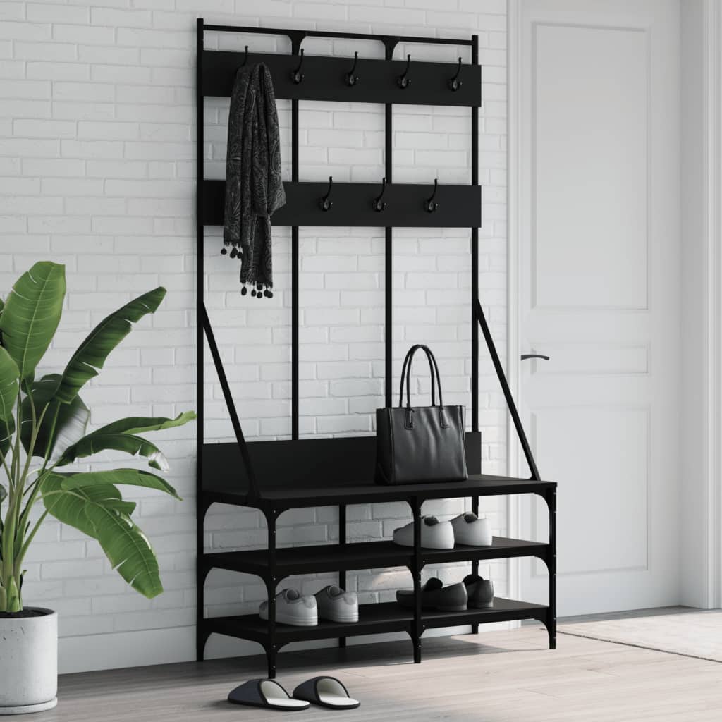 Appendiabiti con Porta Scarpe Nero 100x40x184 cmcod mxl 108365