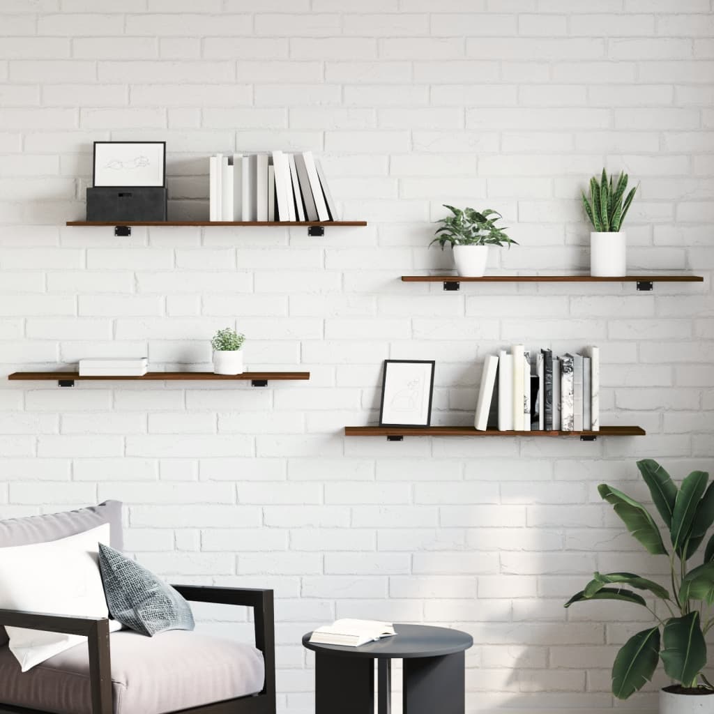 Mensole Parete 4pz Rovere Marrone 100x20x1,5 Legno Multistrato 838295