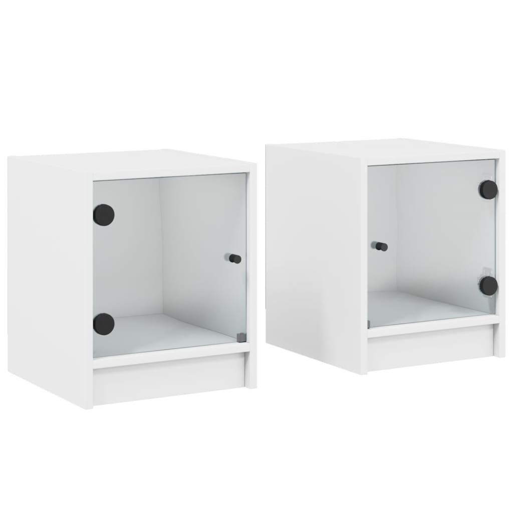 Comodini con Ante in Vetro 2pz-Set di 2 Tavolino da notte Bianco 35x37x42 cm