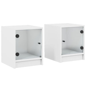 Comodini con Ante in Vetro 2pz-Set di 2 Tavolino da notte Bianco 35x37x42 cm